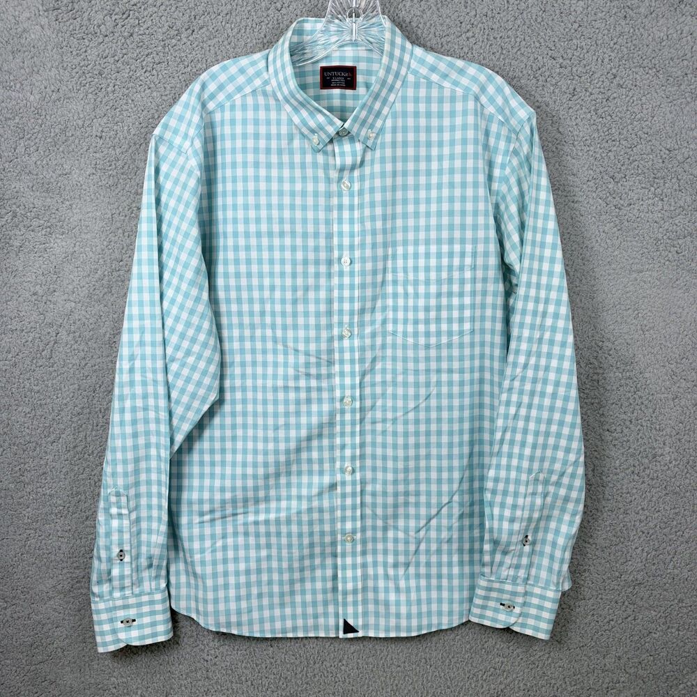 UNTUCKit Men's Aqua Blue White Check Button Down Shirt Size XL
